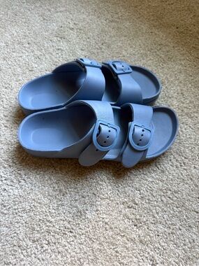 Blue Double-Buckle Slide Sandals